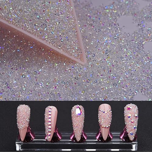 8000Pcs Ultra Mini 1.2mm Nail Rhinestones Sand Nail Diamonds Micro Pixie Crystals for Nails Iridescent AB Bling, Tiny Nail Gems Sugar Glitter Beads
