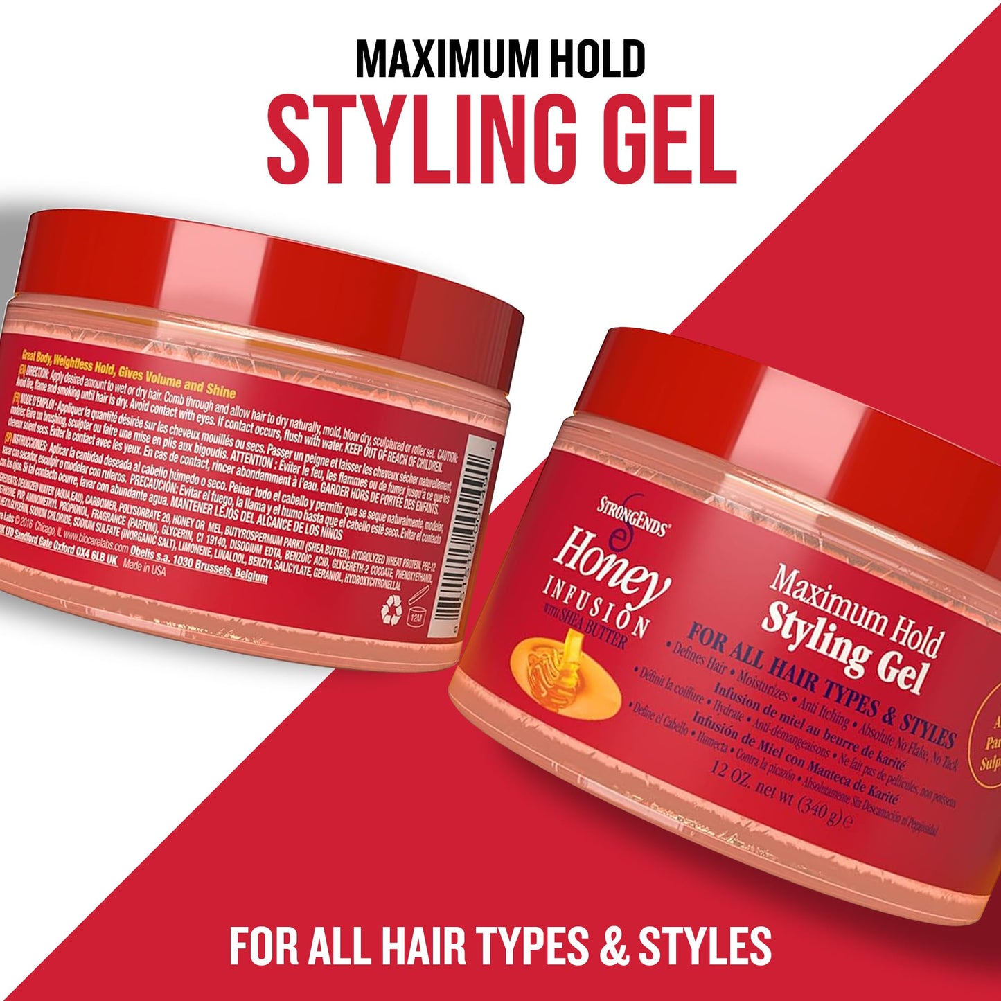 STRONGENDS - Maximum Hold Styling Gel with Honey & Shea - Moisturizing Hair Gel, Suitable for All Hair Types & Versatile Styles, Ideal for Men