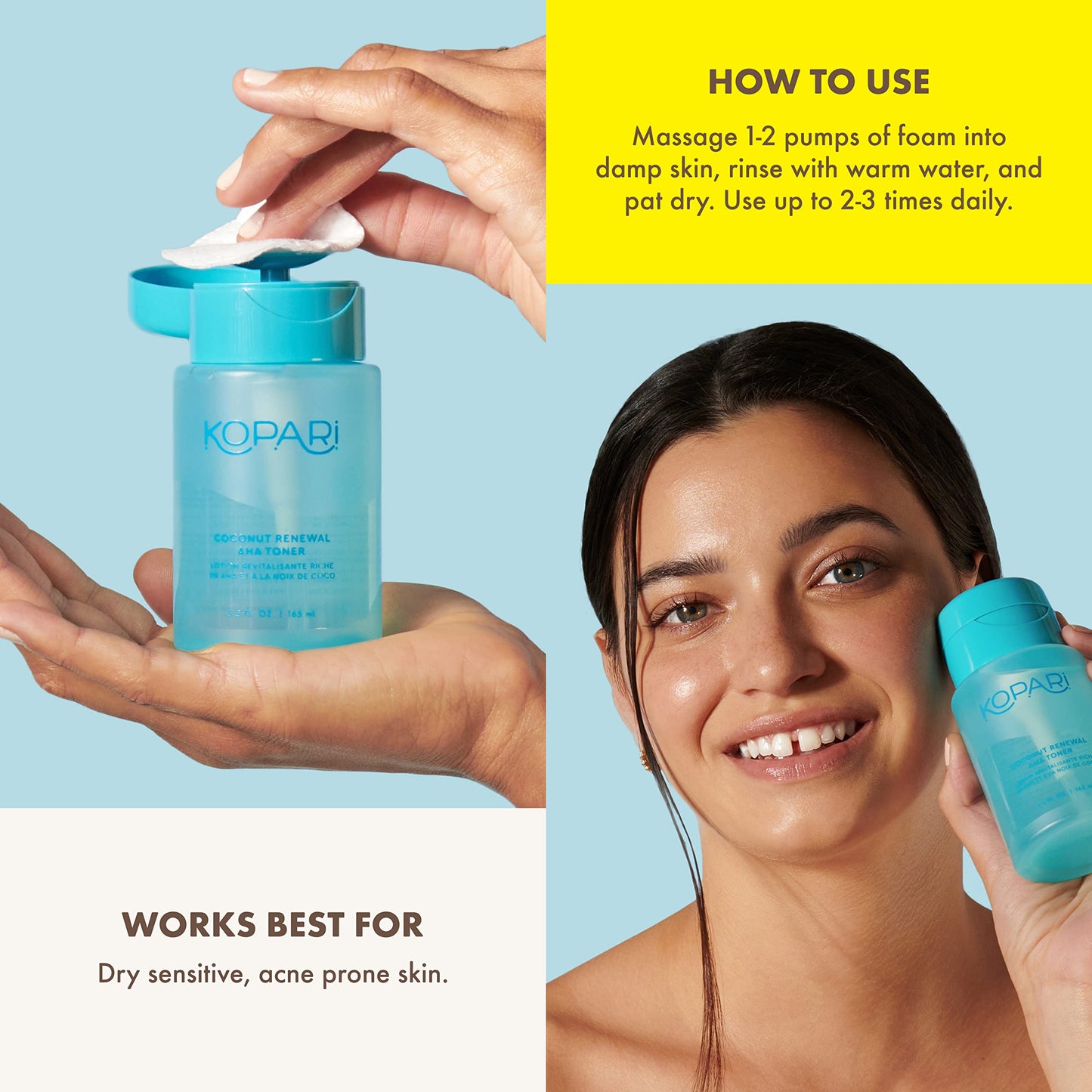 Kopari Coconut Renewal AHA Toner, Infused with 8.6% Triple-Powered AHA, Resurface Skin & Minimize Appearance of Pores, Hydrating Coconut Water, 5.5 oz