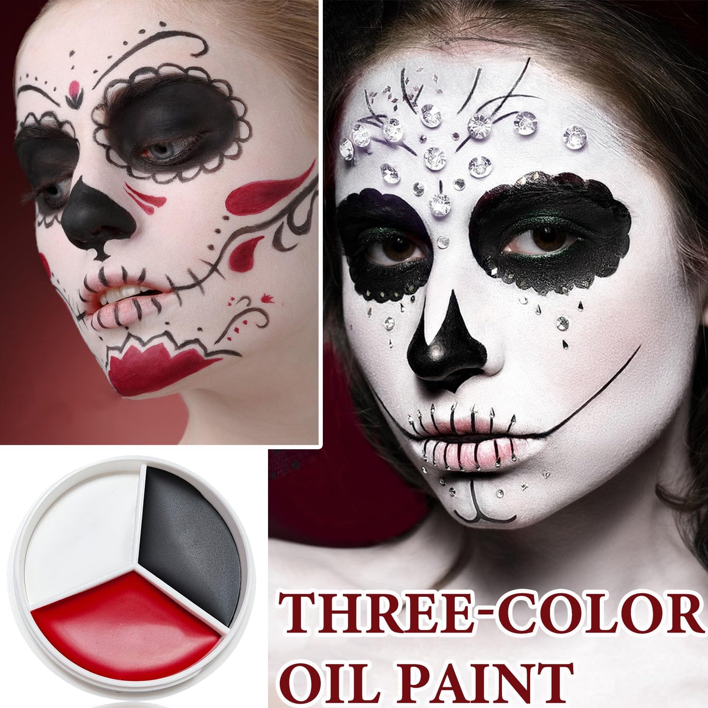 WENJLYJ Clown Black White Red Face Body Paint Makeup,Waterproof Halloween Face Paint Professional Joker Black White Red Clown Wheel for Cosplay Halloween