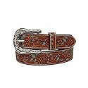 ARIAT Women's Floral Pierced Leather Turquoise Underlay Belt, Tan, Medium