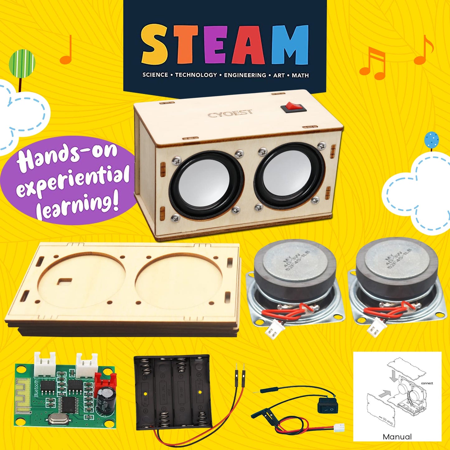 STEM Bluetooth Speaker Kit – Build Your Own Dual Speakers, DIY Science & Electronics Experiment Set for Kids & Teens Ages 10+, Beginner Friendly