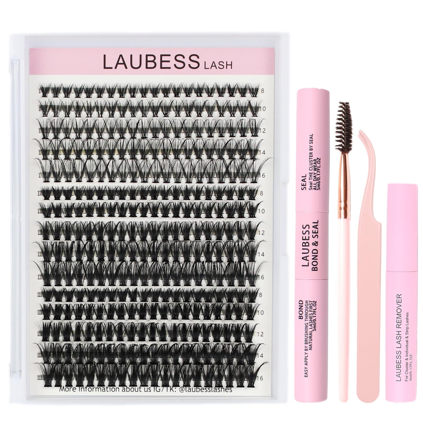 DIY Lash Extension Kit Bond and Seal Lash Glue Remover 300 Pcs Lash Clusters Kit Mascara Wands Eyelash Extension Kit Eyelash Tweezers Individual Beauty and Personal Care LAUBESS LASH Default Title