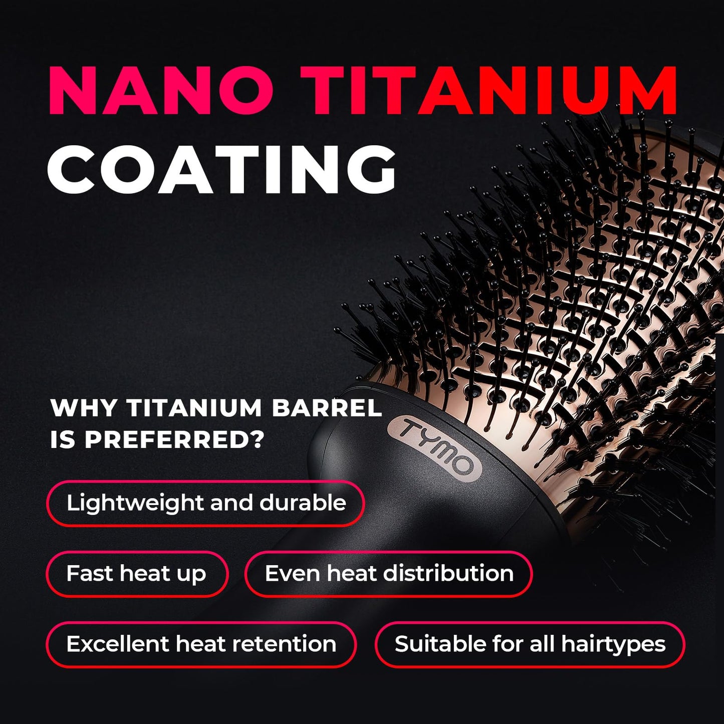TYMO Hair Dryer Brush Blow Dryer Brush in One, 4 in 1 Ionic Hairdryer and Styler Volumizer with Oval Titanium Barrel, Hot Air Straightener for Smooth