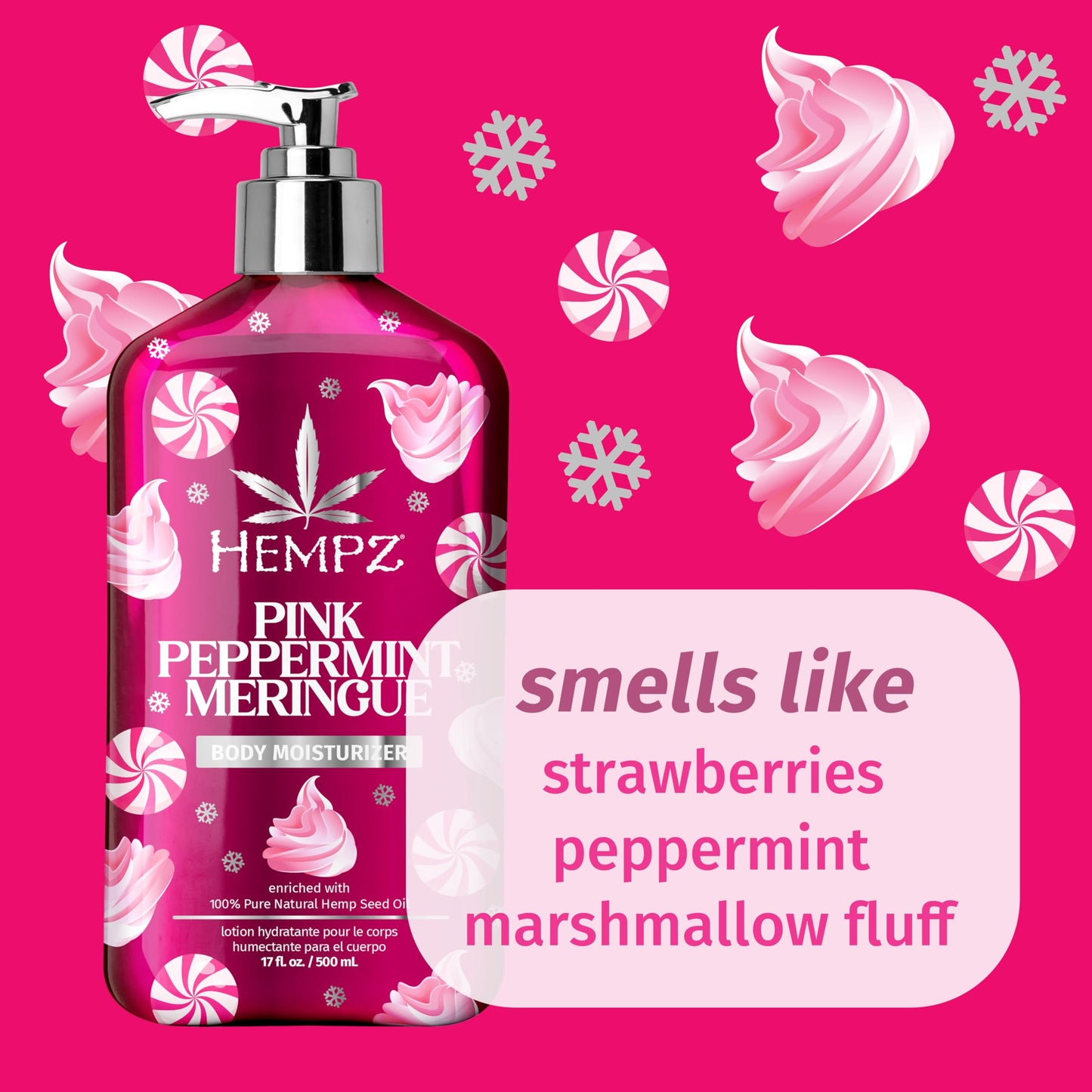 Hempz NEW Pink Peppermint Meringue Body Moisturizer, Body Lotion, Fall and Winter Skin Care for Men & Women, Limited Edition, 17 fl.oz.