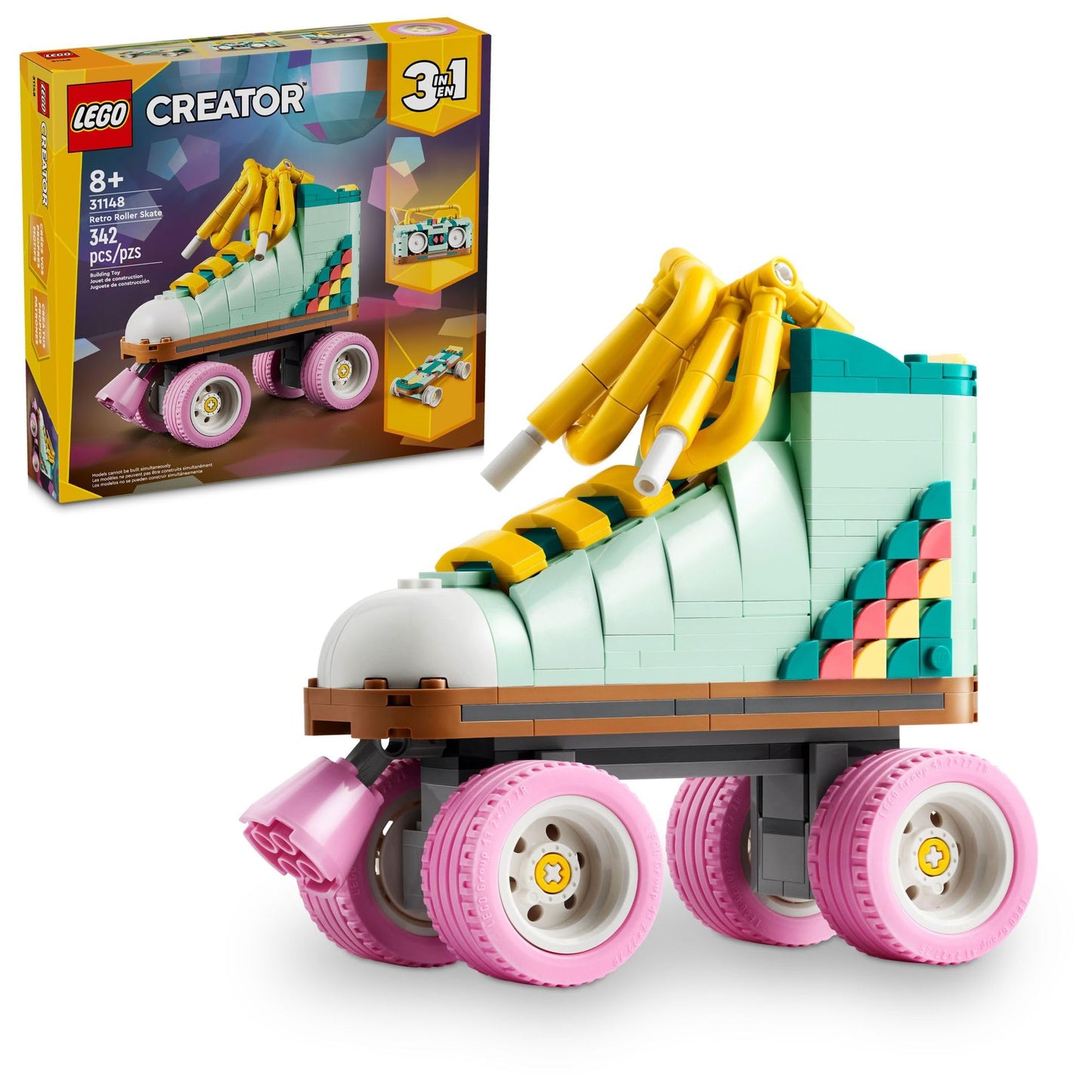 LEGO Creator 3 in 1 Retro Roller Skate 31148, Transforms to Mini Skateboard or Boom Box, Fun Building Toy Gift for Kids Ages 8+
