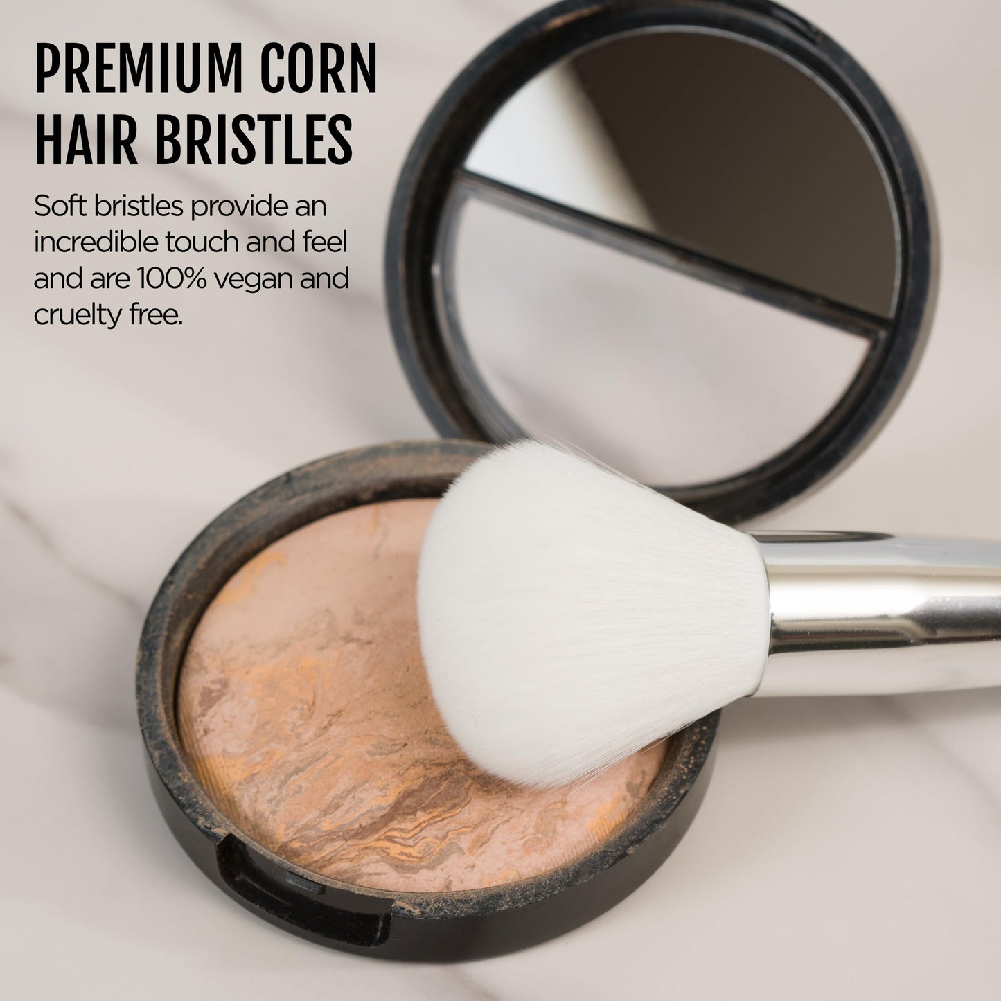 BeautiHome Makeup Brush -2-in1 Eye Blending & Powder Brush - Double-Ended Make Up Applicator Tool for Eyeshadow - vegan, white