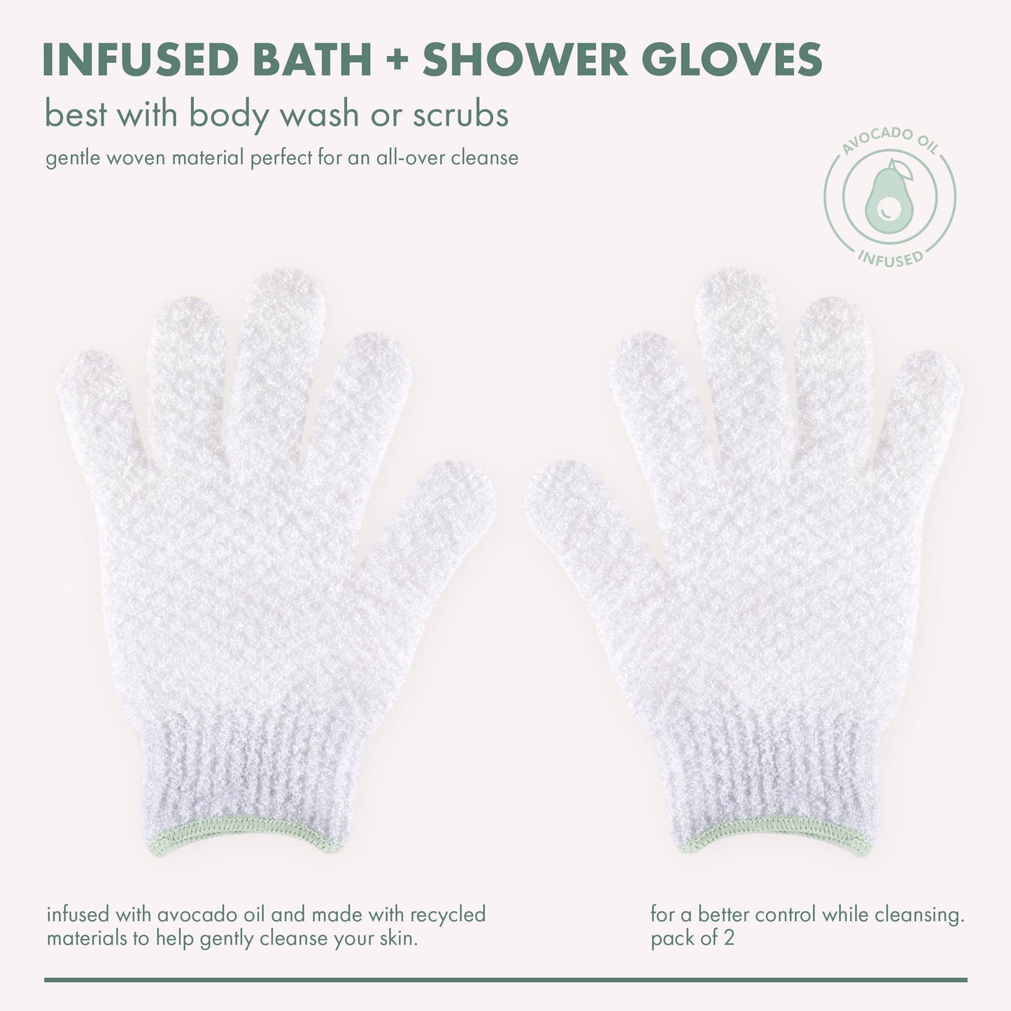 EcoTools Gentle Bath + Shower Gloves, Exfoliating Gloves Remove Dead Skin & Cleanse The Whole Body, Bath Gloves Infused with Avocado Oil to Scrub