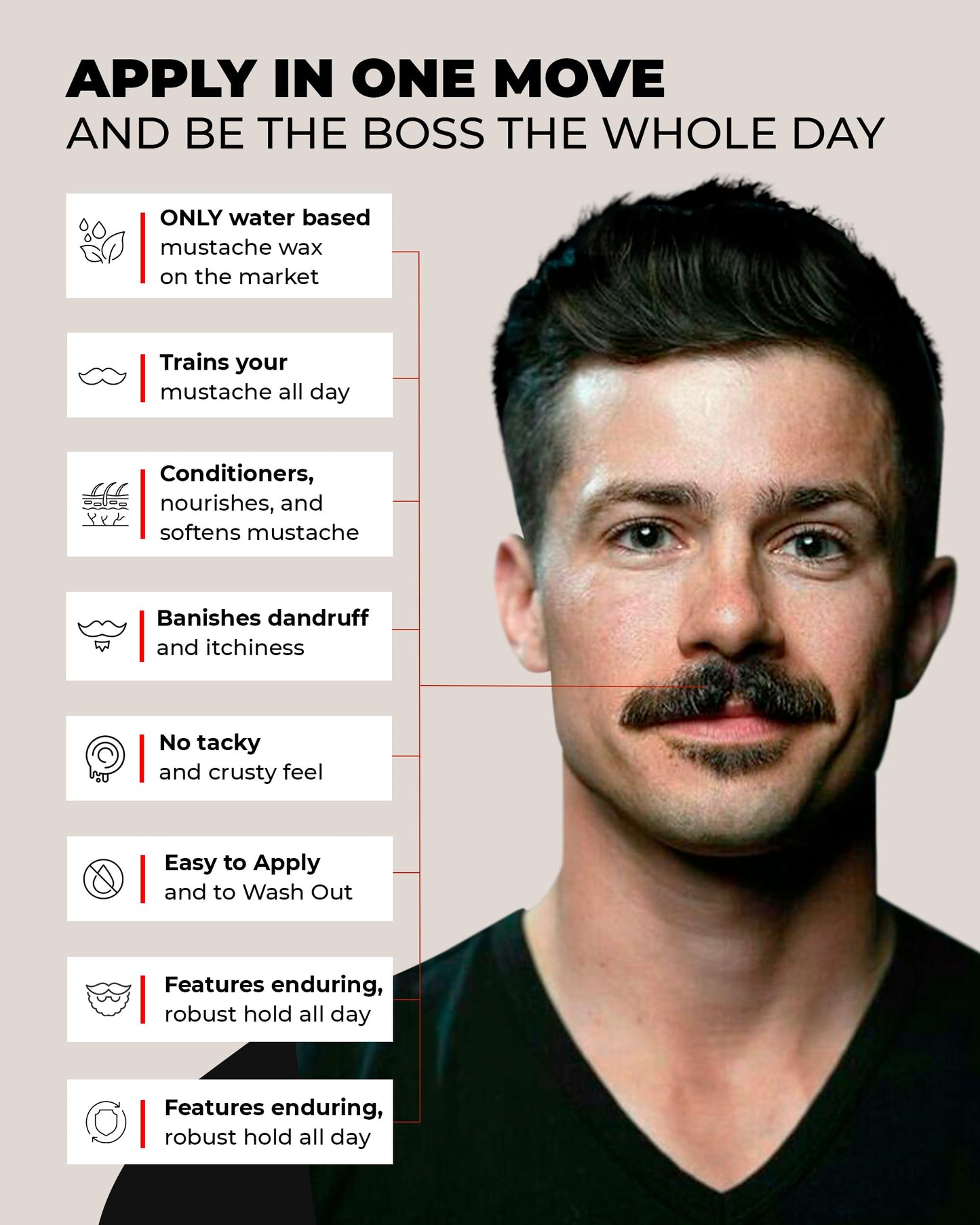 Bossman MUDstache Unscented Mustache Wax for Men (2 oz) - 2 Pack - Strong 24-Hour Hold, Non-Tacky & Easy to Apply for Taming & Styling