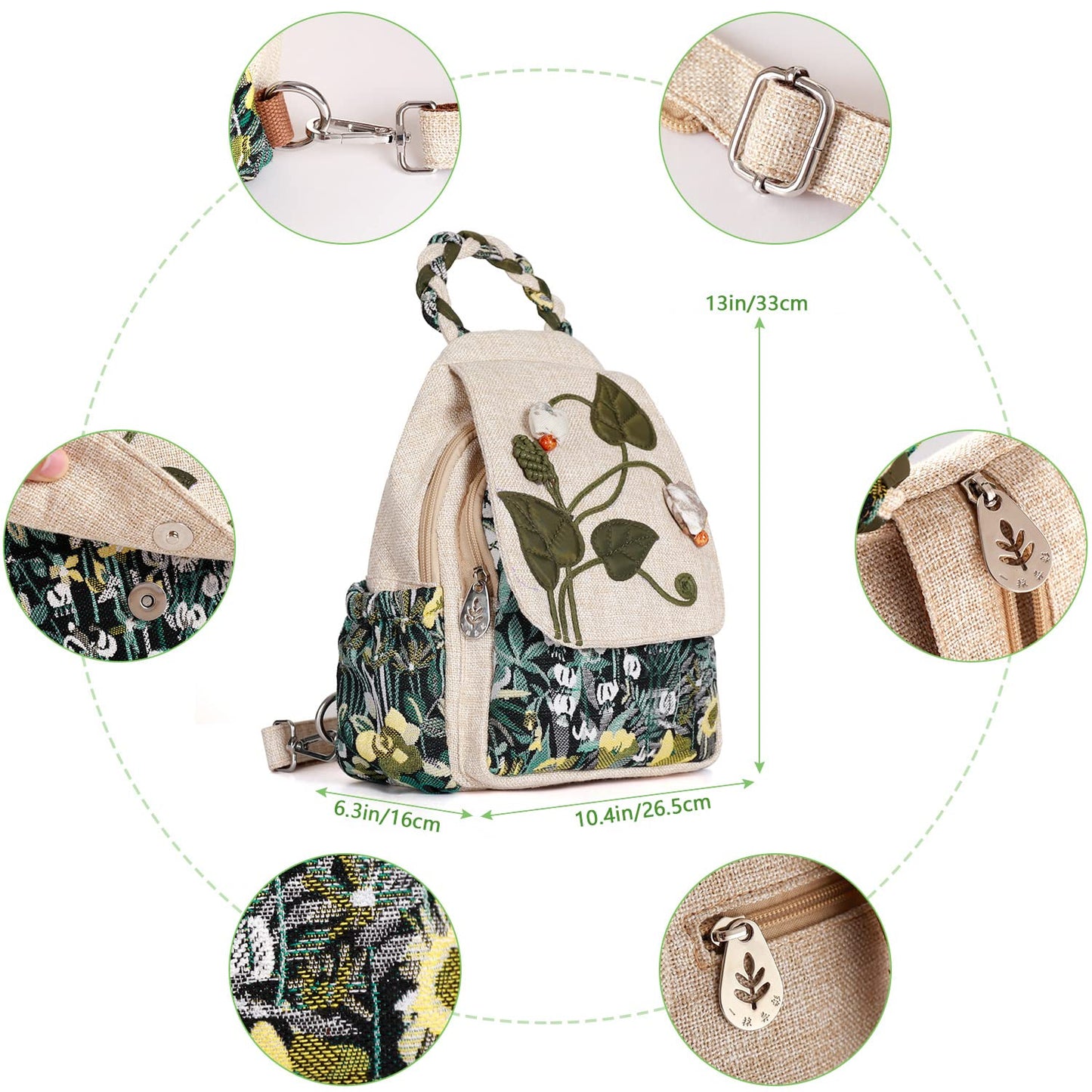 Girl's Convertible Sling Bag, Hand Craft Artisan Purse, Beautiful Canvas Premium Casual Day Mini Backpack