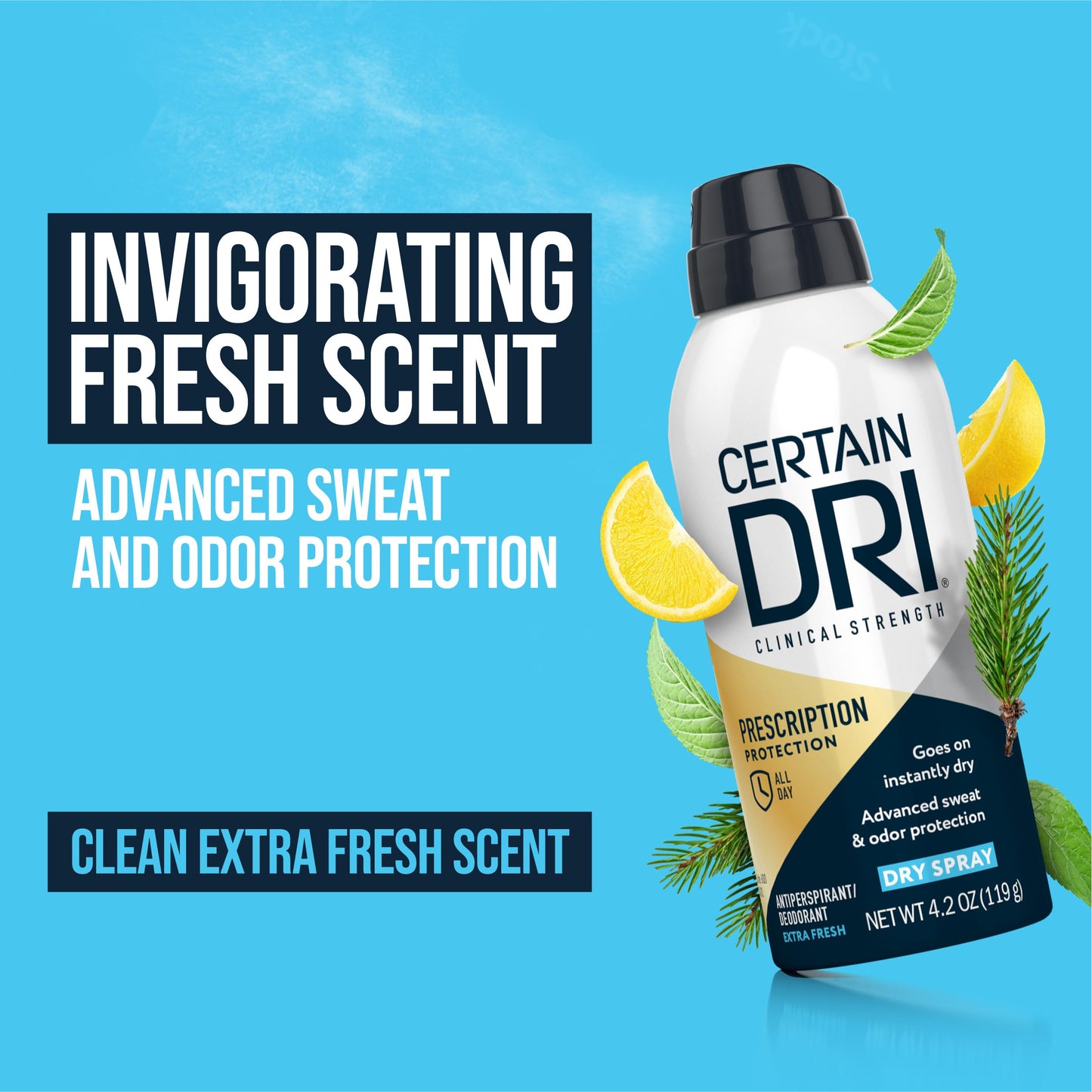 Certain Dri Prescription-Strength Clinical Antiperspirant Dry Spray - 72-Hour Sweat & Odor Protection for Men & Women - Extra-Fresh Scent