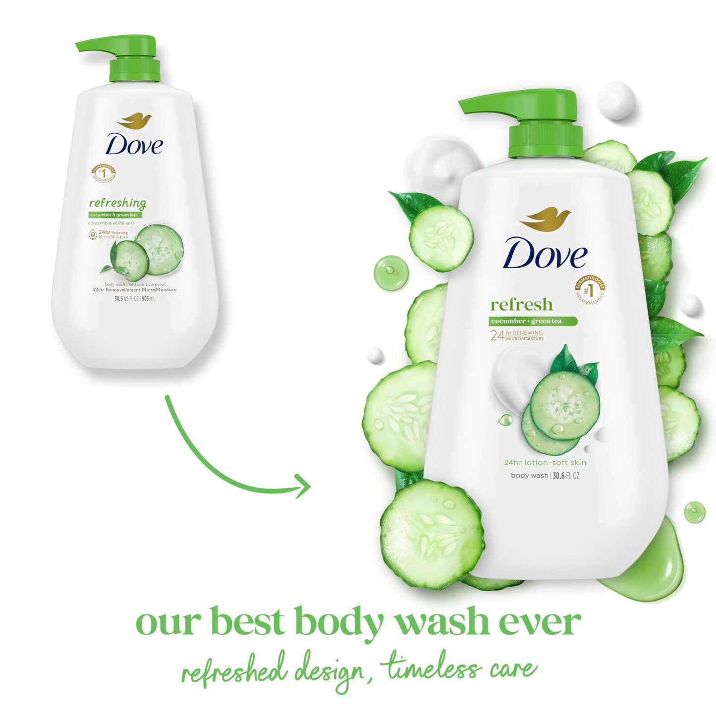Dove Body Wash with Pump Refresh Cucumber and Green Tea for 24hr Lotion-Soft Skin Moisturizing Skin Cleanser with No Sulfates No Parabens 30.6 oz Beauty & Personal Care Dove