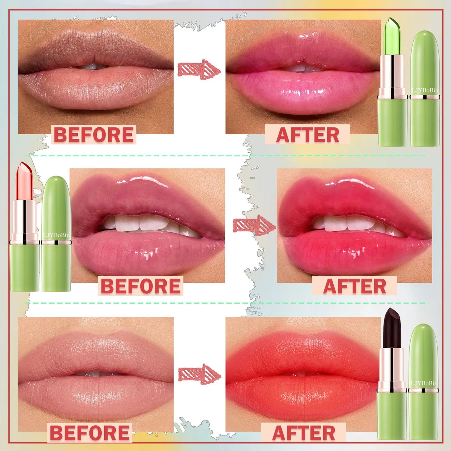 3PCS Aloe Vera Color Changing Lipstick Set,Magic Jelly Lipstick Long Lasting Highly Pigmented Color Change Lip Gloss,Waterproof Lips Moisturizer