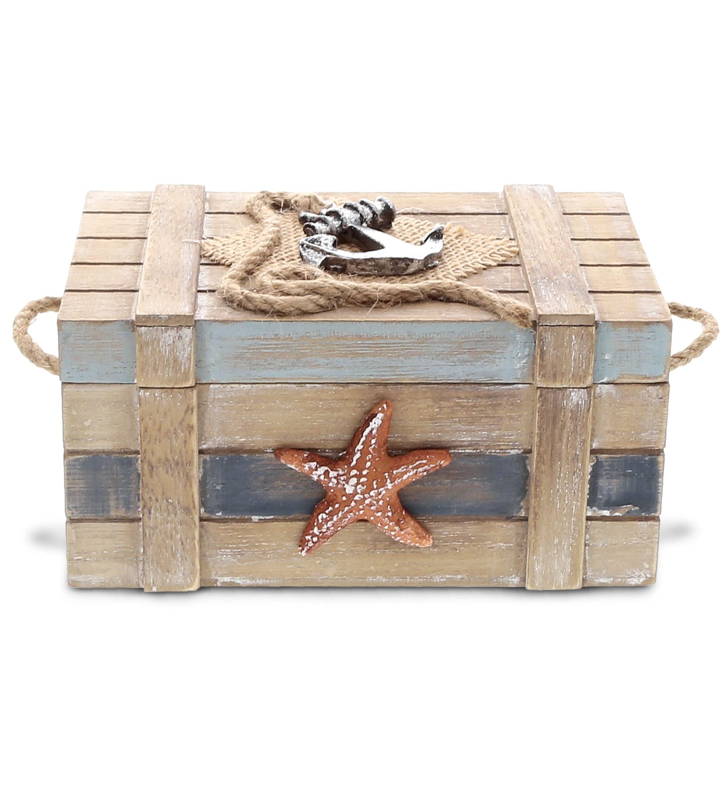 CoTa Global Neptune Wooden Jewelry Box - Handcrafted Nautical Trinket Wooden Box with Starfish and Boat Anchor, Decorative Box With Hinged Lid…