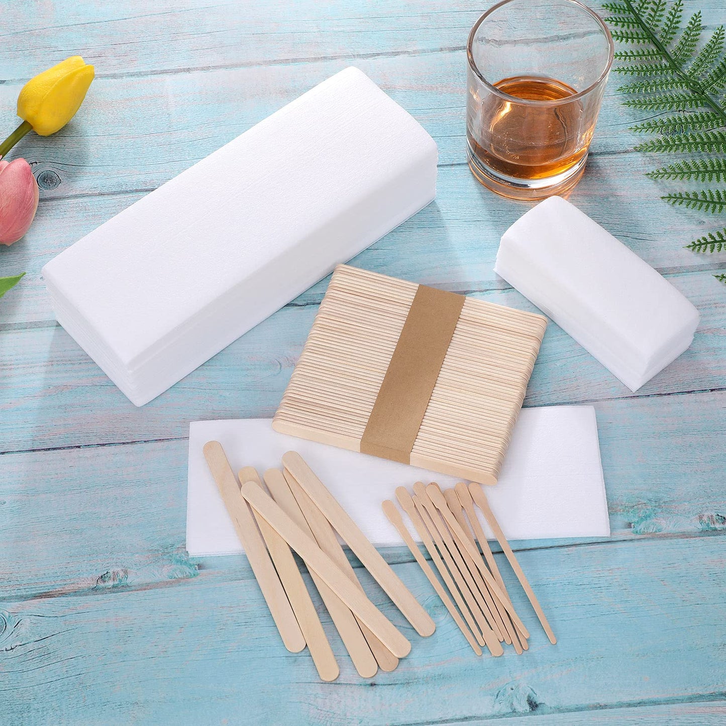 Yaomiao Wax Strips Kit, 250 Pieces Includes Waxing Strips and Smooth Wax Applicator Sticks for Women Men Body Skin Hair Removal (White)