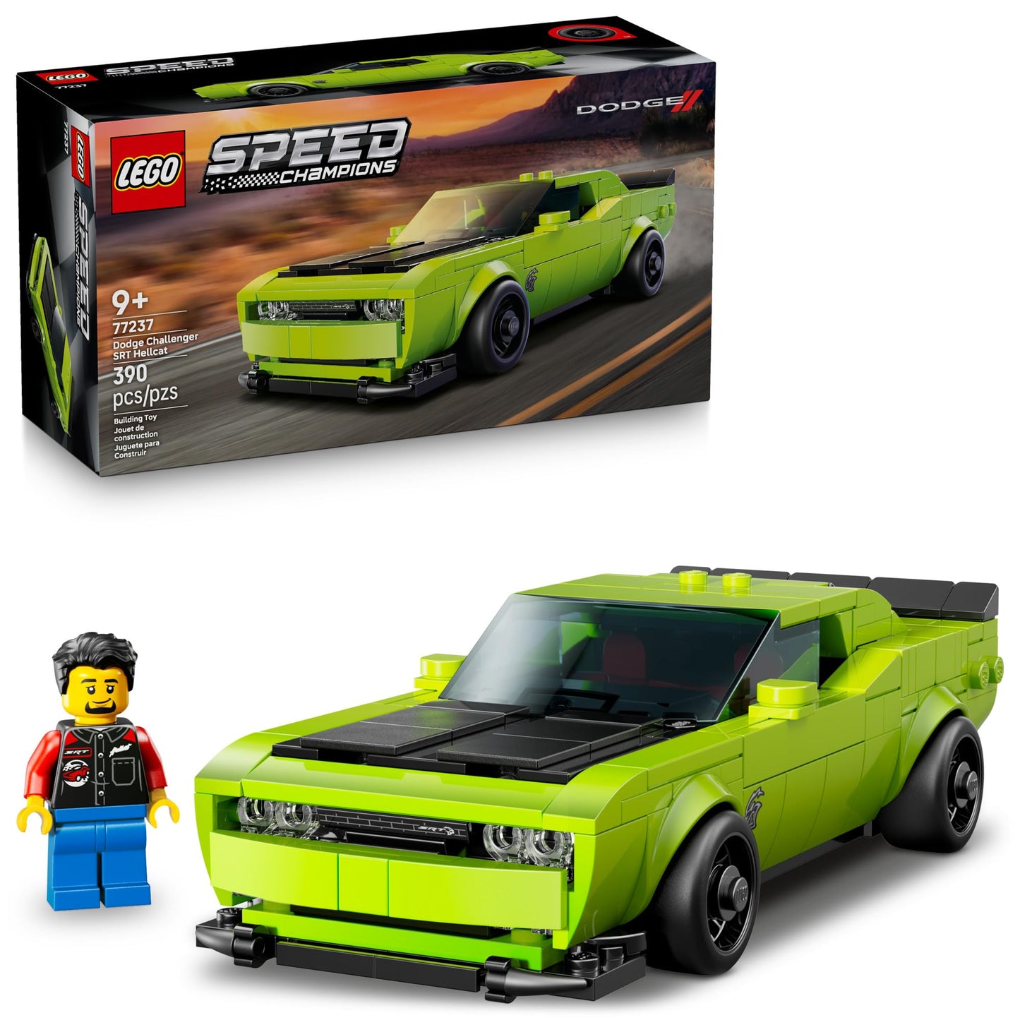 LEGO Speed Champions Dodge Challenger SRT Hellcat, Sports Car Building Toy for Kids Ages 9+, Fun Playset & Gift for Racing Fans, 77237
