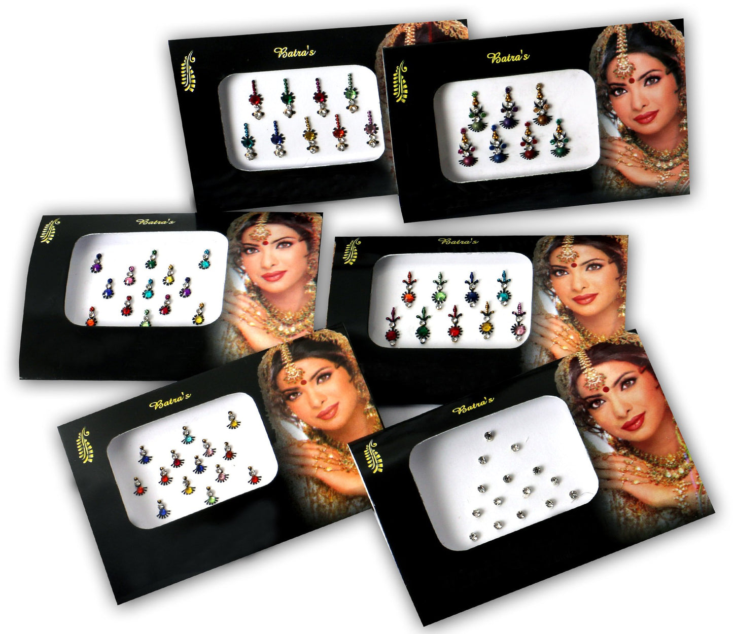 6 Packs- 42 Self-Adhesive Bindis Small to Long Forehead Tika