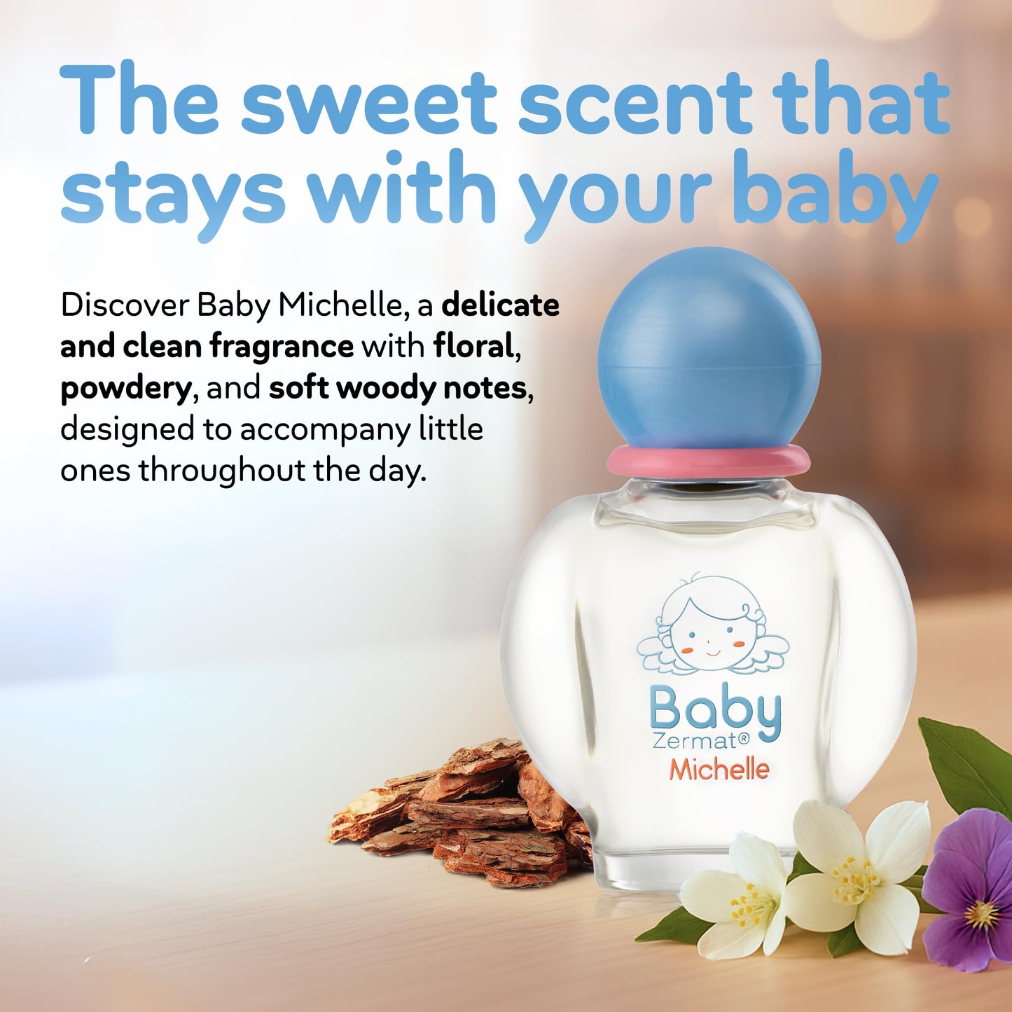 Zermat Baby Michelle | Baby Cologne Unisex Perfume | Paraben-Free & Hypoallergenic Gentle Formula | Long-Lasting Soft Floral Scents with Violets,