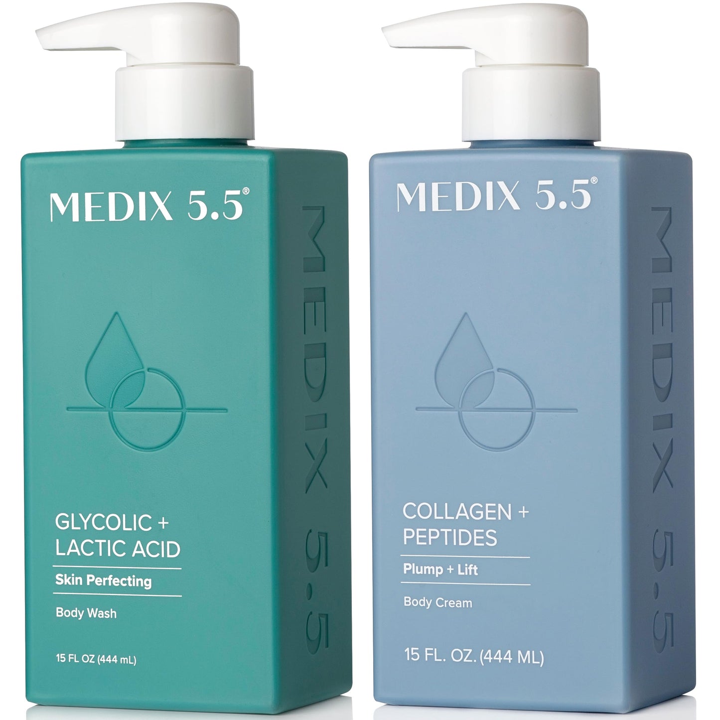 MEDIX 5.5 Exfoliating AHA Glycolic Acid Face & Body Wash Cleanser + Collagen Moisturizing Body Cream Lotion Skin Care 2PC Set | Alpha Hydroxy Acid