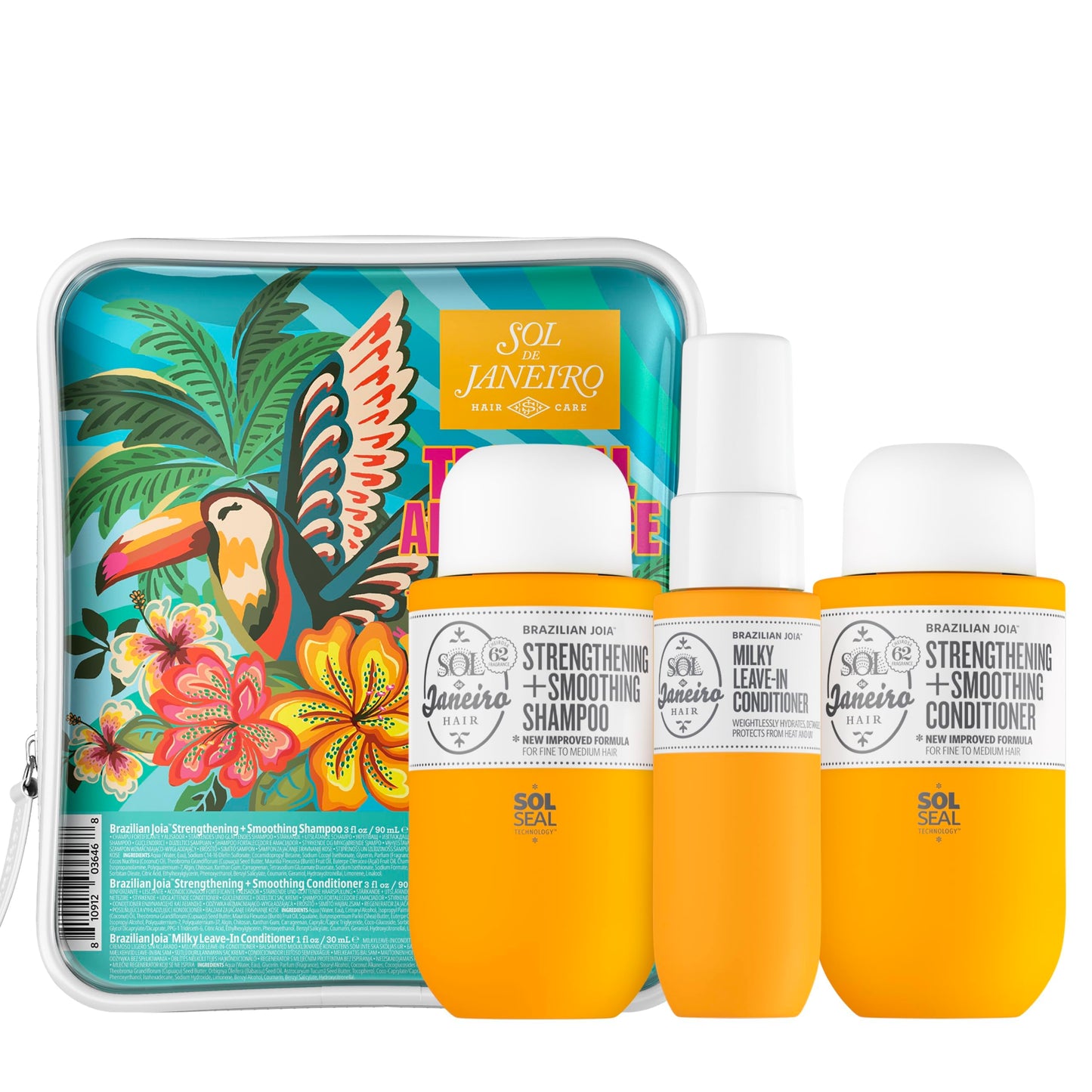 Sol de Janeiro Tropical Abundance Hair Repair Trio Travel Set | Jet Set | Sulfate Free Brazilian Joia Shampoo and Conditioner | Leave In Conditioner