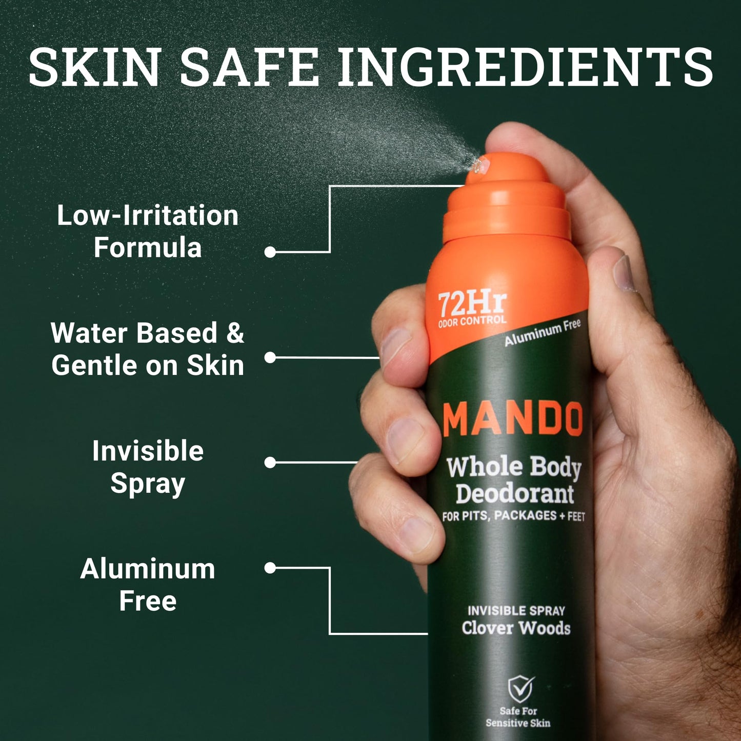 Mando Whole Body Deodorant for Men - Invisible Spray Deodorant (Full Size and Mini) - 72 Hour Odor Control, Aluminum Free, Benzene Free - 3.6 oz Beauty and Personal Care Mando