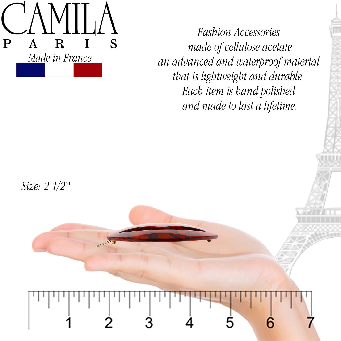 Camila Paris CP2972 French Hair Barrette Clip for Girls, Small Handmade Kiss Red, Strong Hold Grip Hair Clips for Women, No Slip and Durable Styling