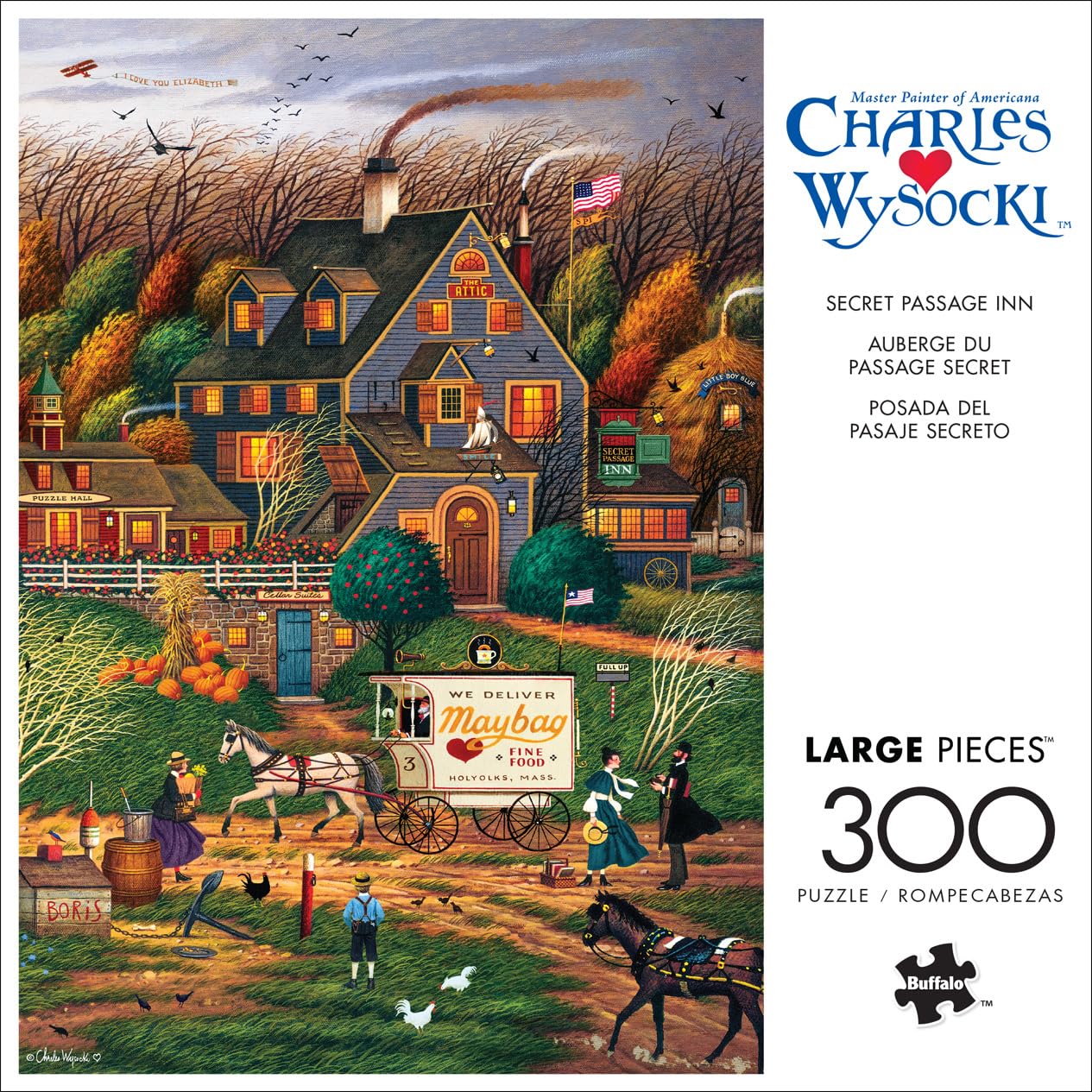 Buffalo Games - Charles Wysocki - Secret Passage Inn 300 Piece Jigsaw Puzzle for Adults, Challenging Puzzle for Game Nights, 21.25" x 15"