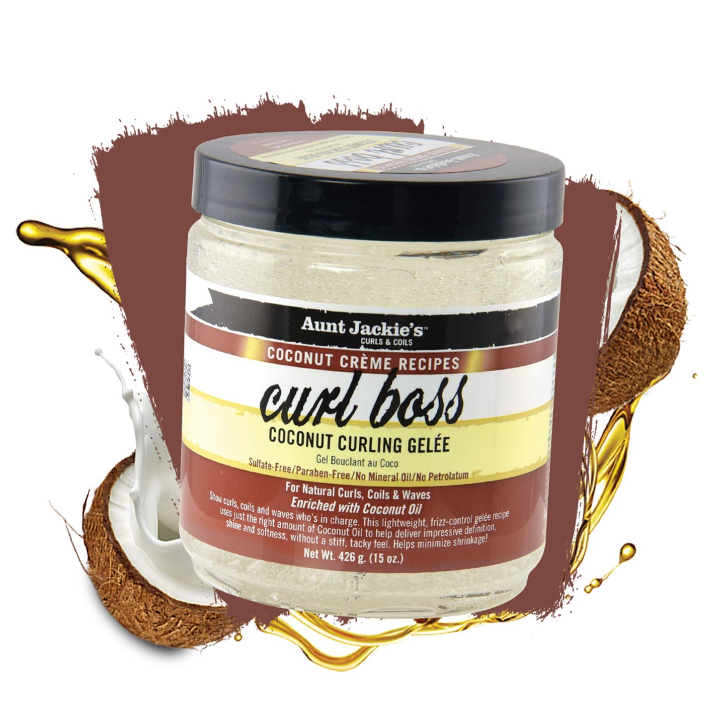 Aunt Jackie's Coconut Crème Recipes Curl Boss Coconut Curling Hair Gel for Natural Curls, Coils and Waves, 15 oz
