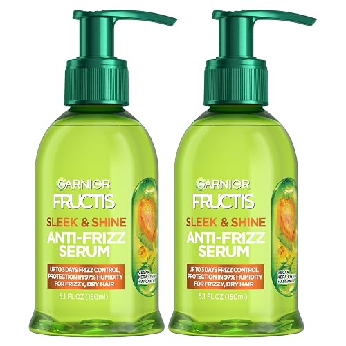 Garnier Fructis Sleek & Shine Anti-Frizz Serum, Leave-In Hair Treatment with Vegan Kera System + Argan Oil, Up to 72HR Frizz Control and Humidity