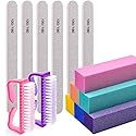 MORGLES Nail Files and Buffers, Natural and Acrylic Nail Care Kit, 6 Pcs 100/180 Grit File, 6 Pcs Rectangular Buffer Blocks and 2 Brushes