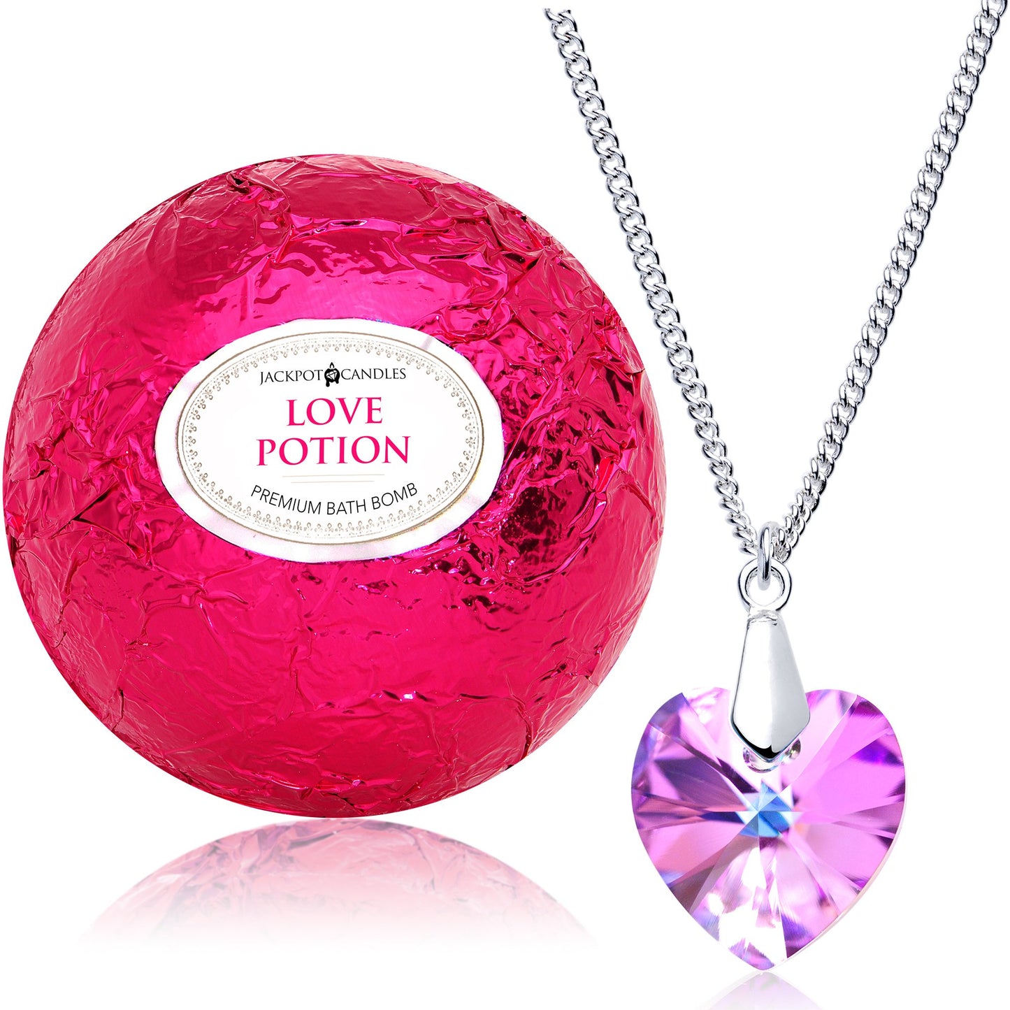 Love Potion Bath Bomb with Necklace Created with Crystal Extra Large 10 oz. Made in USA
