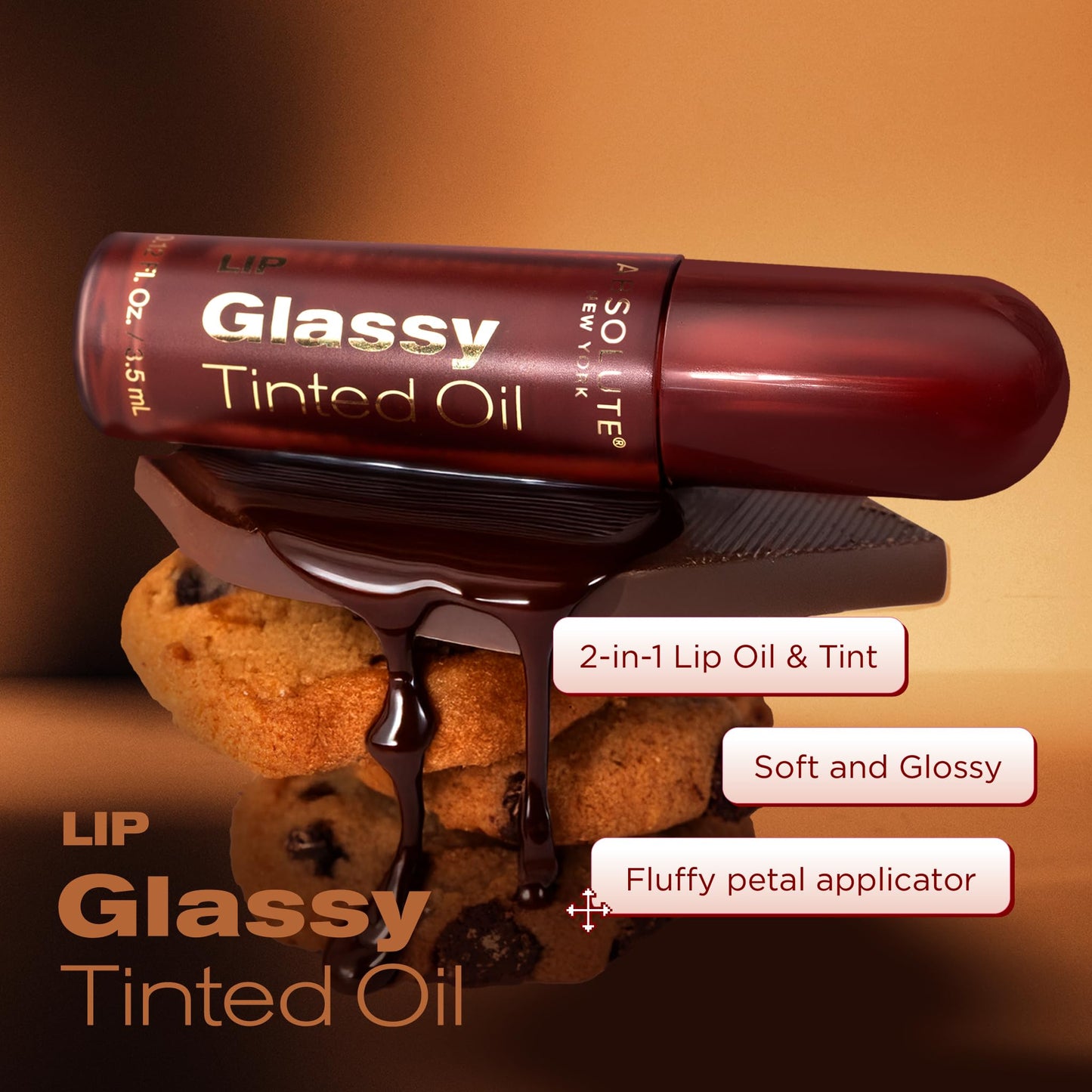 Absolute New York Dewy Water Lip and Cheek Tint, Glassy Tinted Lip Oil, with Vitamin E, Squalane and Jojoba Seed Oil (MLTN07 Berry Chocolate)