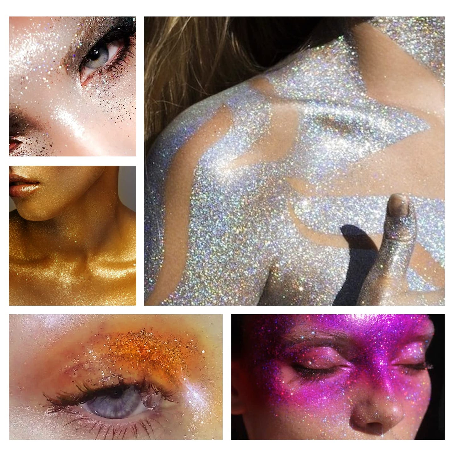 NewBang Body Glitter Spray,Sliver Gold Pink Glitter Powder,Shimmer Highlighter Loose Powder Glitter Makeup for Body Face Hair Clothes Nail Art Craft