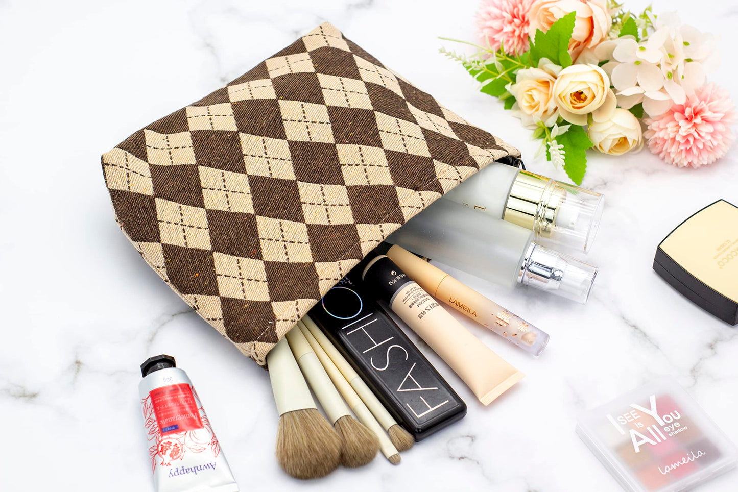 PAZIMIIK Flat Makeup Bag for Women,Zipper Cosmetic Pouch for Purse Beauty and Personal Care PAZIMIIK