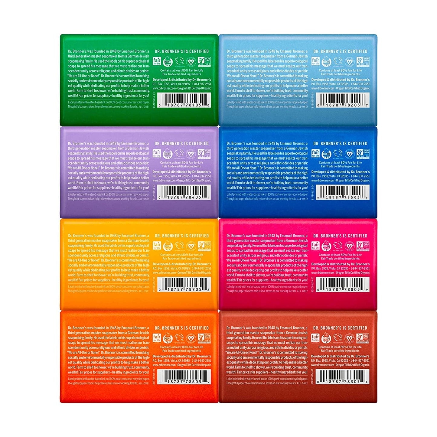 Dr. Bronner's Pure-Castile Magic Bar Soap (5 oz Variety Pack) Almond, Unscented, Lavender, Peppermint, Citrus, Rose, Tea Tree, & Eucalyptus - Made