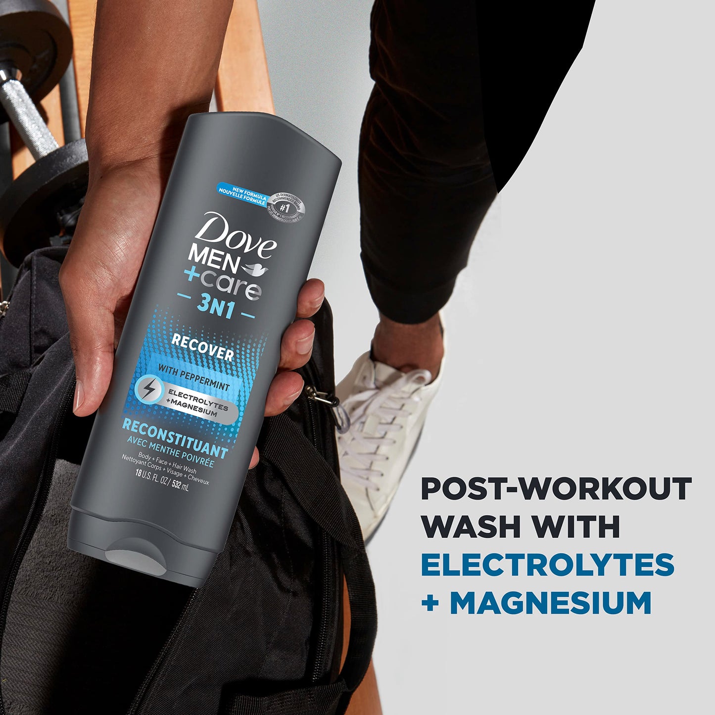 Dove Men+Care Post-Workout 3-IN-1 (Body + Face + Hair Wash) With Peppermint 4 Count Infused with Electrolytes + Magnesium 18 oz Beauty and Personal Care DOVE MEN + CARE