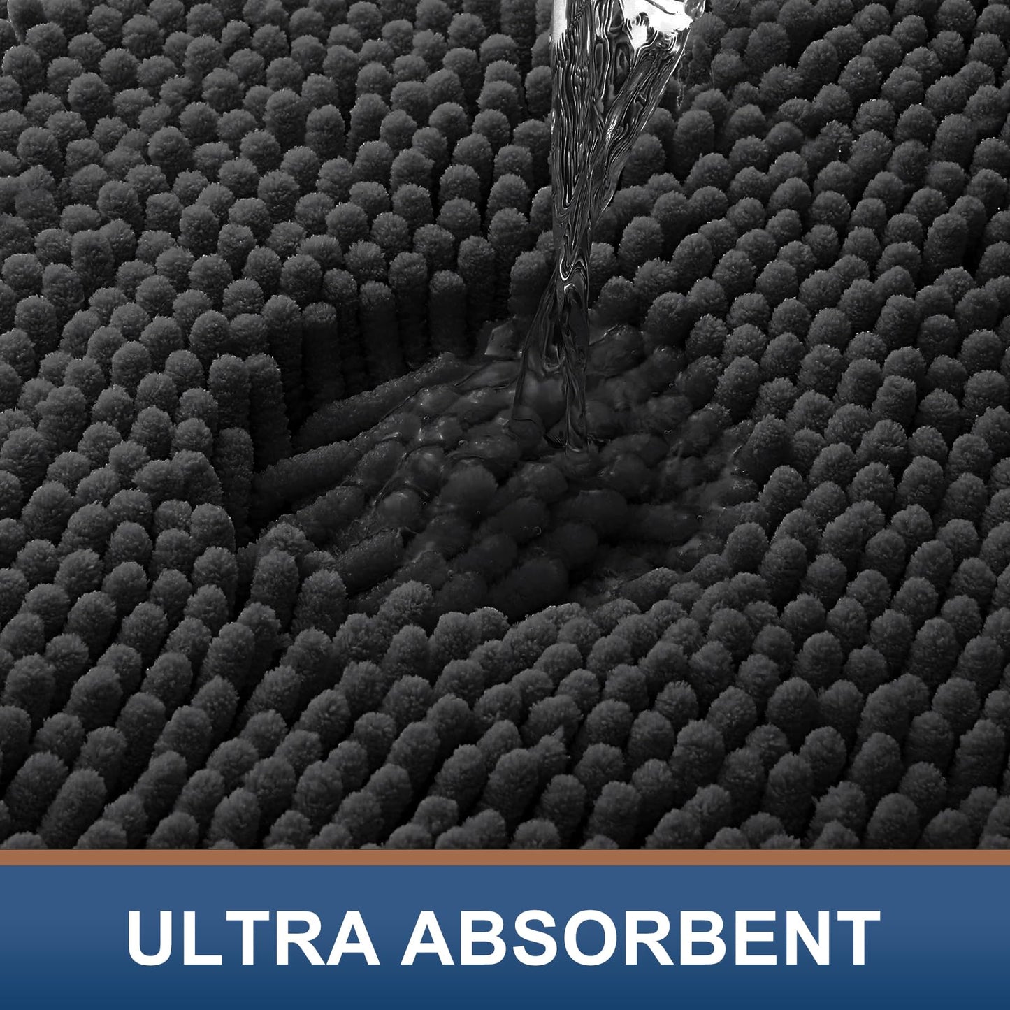 Smiry Luxury Chenille Bath Rug 30x20 – Extra Soft, Absorbent, Non-Slip Shaggy Mat for Shower, Tub & Floor – Black, Washable