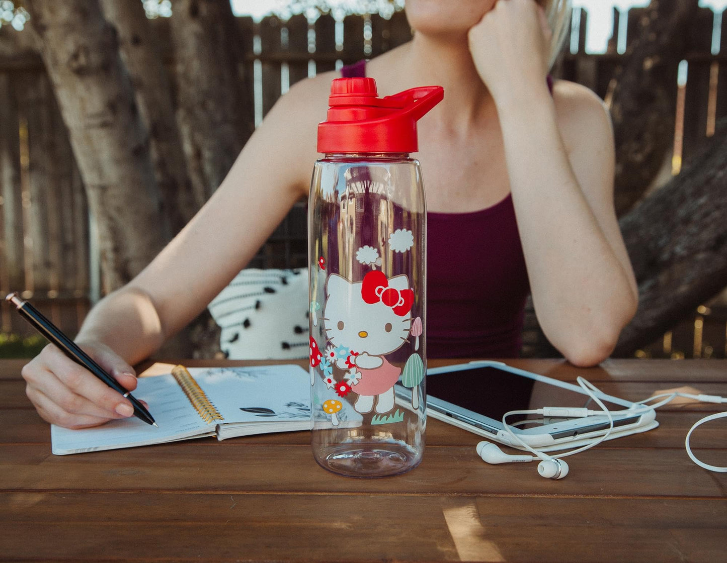 Silver Buffalo Sanrio Hello Kitty Mushrooms Water Bottle With Screw-Top Handle Lid | Large Plastic Sports Jug | Holds 28 Ounces