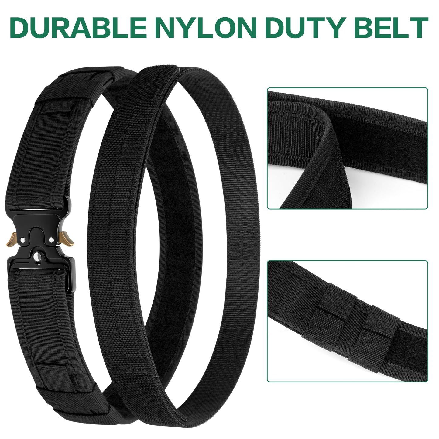IMAGOA Duty Belt,2'' Police Security Nylon Duty Belts with Hook Lining Outer Inner Belts with 4 Belt Keeper