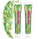 Green Face Glitter & Body Glitter Gel, Self-Adhesive Chunky Glitter Makeup for Face Body Hair, Easy Wash Off, Festival Rave Cosplay for Women Kids