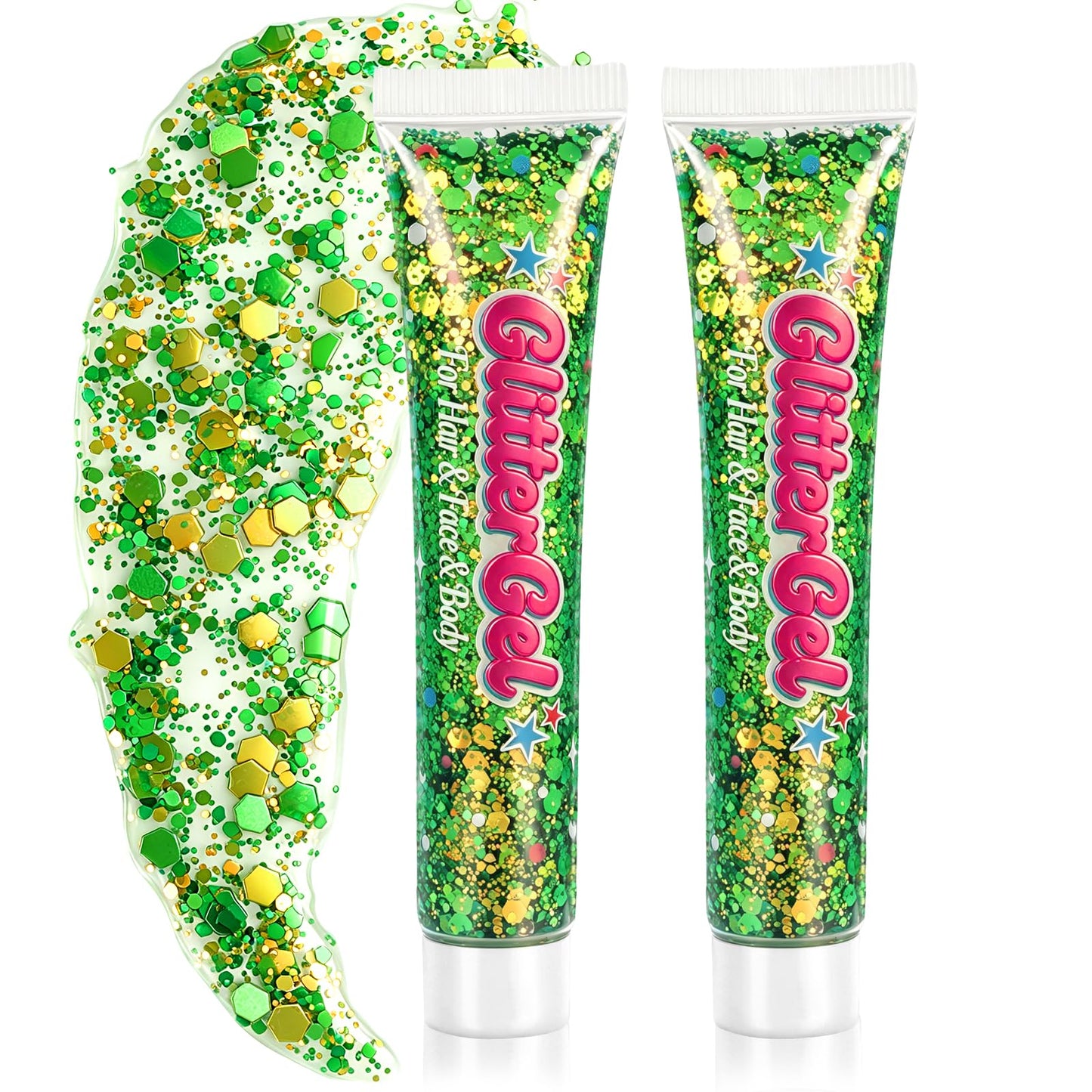 Green Face Glitter & Body Glitter Gel, Self-Adhesive Chunky Glitter Makeup for Face Body Hair, Easy Wash Off, Festival Rave Cosplay for Women Kids
