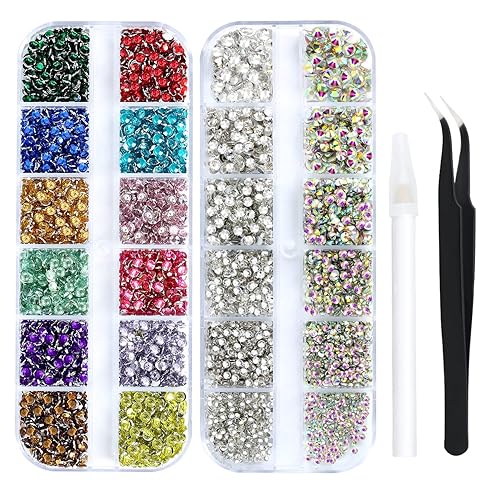 4968Pcs Colorful Flatback Rhinestones for Bedazzling, 1.5-4mm White AB Small Rhinestones Kit, Flat Back Glass Crystals Gems Diamonds for Crafts