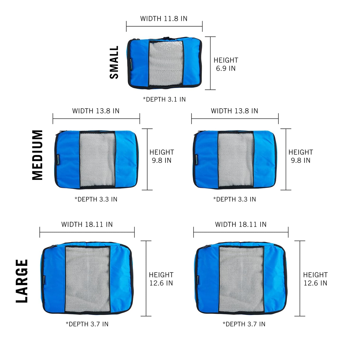 TravelWise Luggage Packing Organization Cubes 5 Pack, Blue, 2 Small, 2 Medium, 1 Large