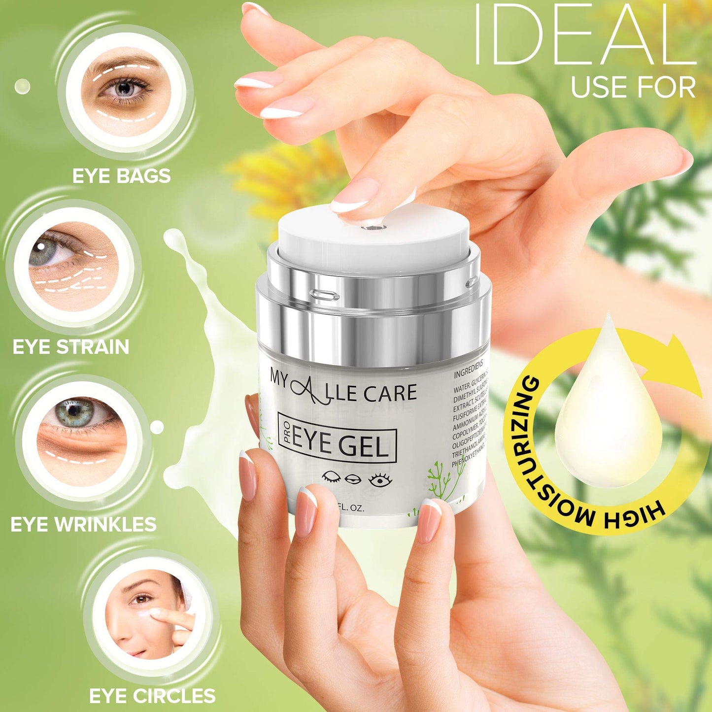 Eye Gel with Hyaluronic Acid, Reduce Dark Circles, Puffiness and Eye Bags. Anti Wrinkle Under Eye Treatment, Hydrating Gel with Collagen, Aloe