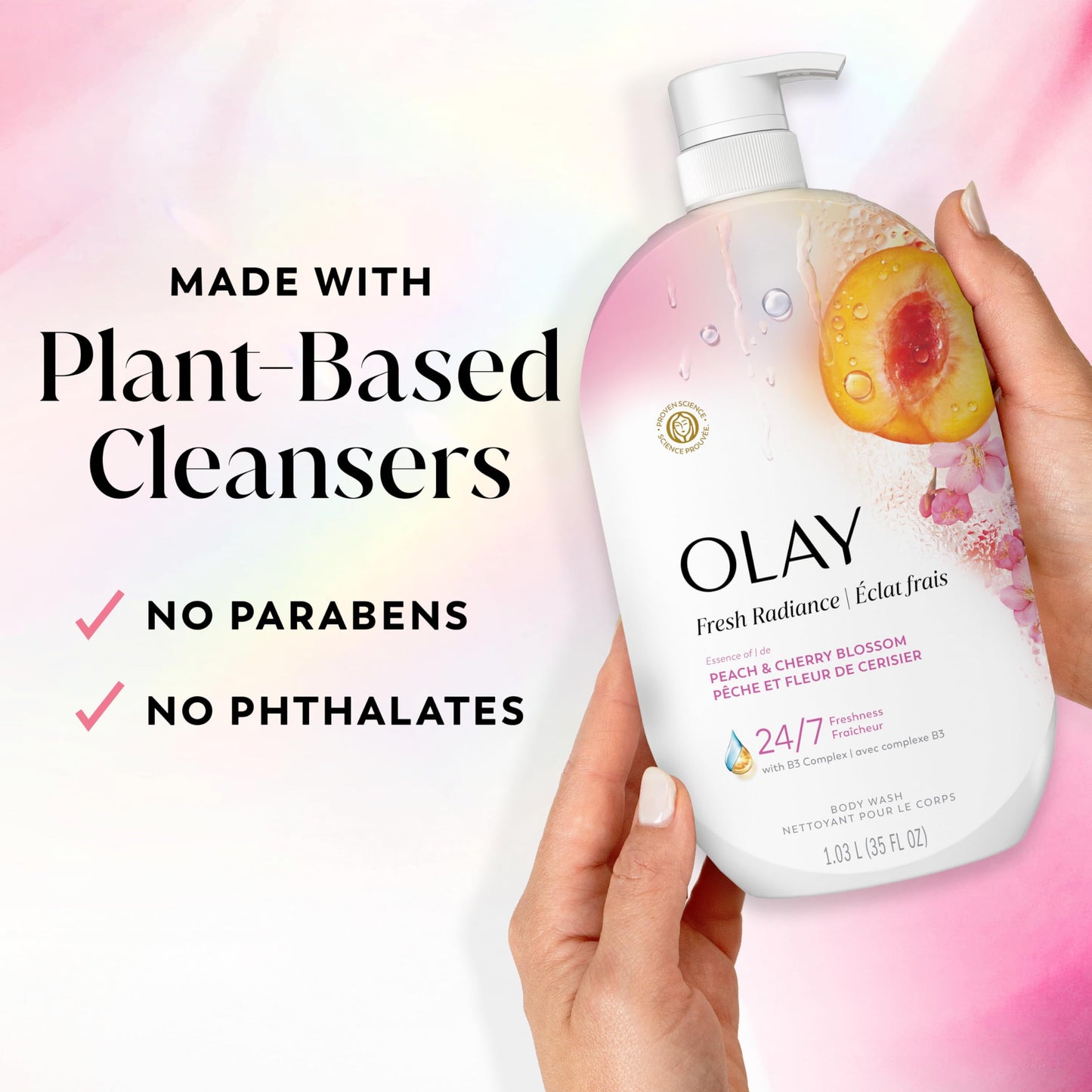 Olay Body Wash for Women, Fresh Radiance, 24/7 Skin-Loving Freshness, Visibly Radiant, Plant Based Cleansers, Vitamin B3 & Antioxidant Blend, For All