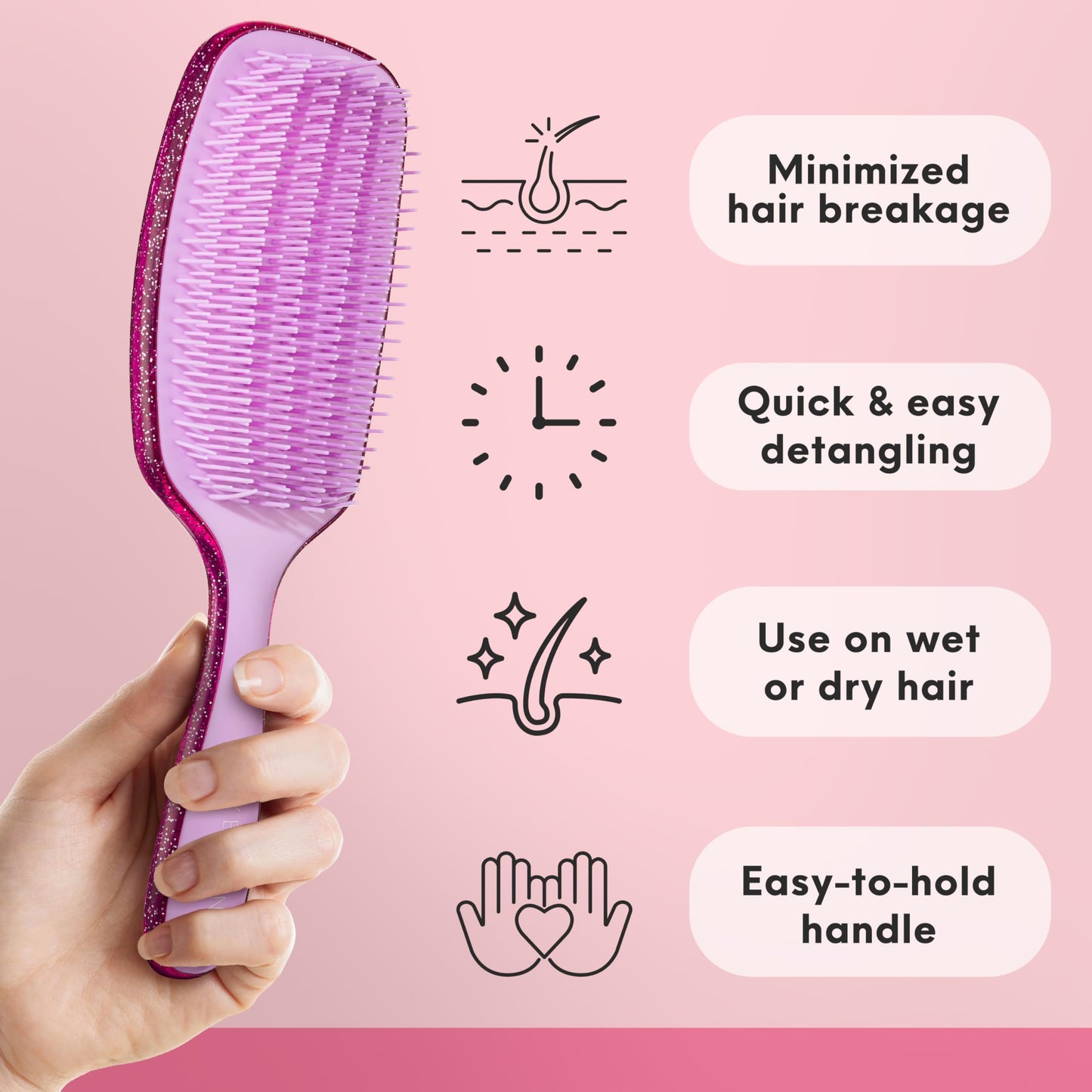 Lily England Curly Detangler Brush for Women - Pain-free Detangling Brush for Wet & Dry Hair With Flexible Bristles - Easy-to-Hold Hairbrush for Women Beauty and Personal Care Lily England