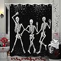 Skull Black White Shower Curtain Happy Halloween Skulls Skeleton Spanish Shower Curtain for Day of The Dead All Saints Day Waterproof Fabric Bathroom…