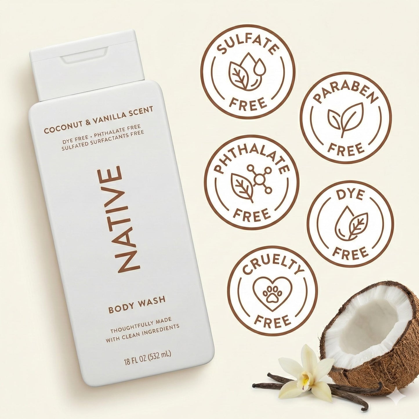 Native Body Wash 2 Pack, Coconut Vanilla, Sulfate Free, Paraben Free, Natural Moisturizing Shower Gel for Women and Men, 18 oz Each Beauty & Personal Care Native