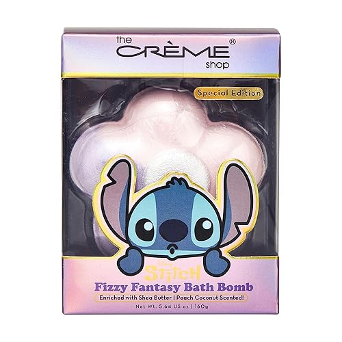 The Crème Shop Stitich Fizzy Fantasy Bath Bomb, Aromatherapy Bath Bombs with Shea Butter, Essential Bath Products - Special Edition (Peach Coconut)