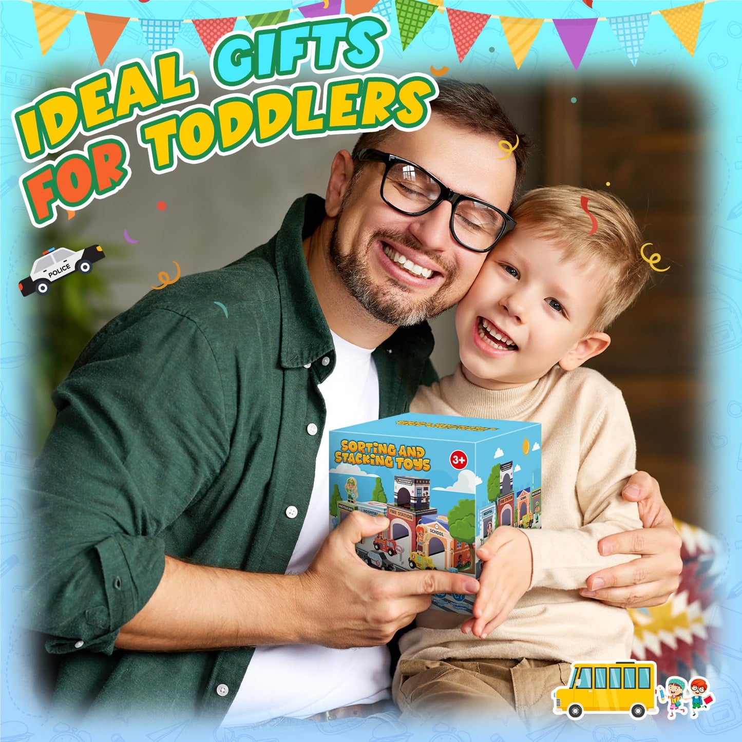 Baby Stacking Toys – Magnetic Wooden Cars & Garage Sorting Set, Montessori Educational Toys for Toddlers & Preschool Kids Birthday Gift